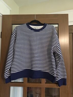J. Crew Navy and White Striped Crewneck Sweatshirt